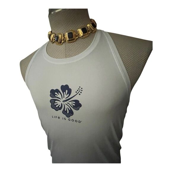 Life Is Good Shirt Womens Sz Med  White Floral Flower Graphic Tee Tank Summer - Picture 5 of 12